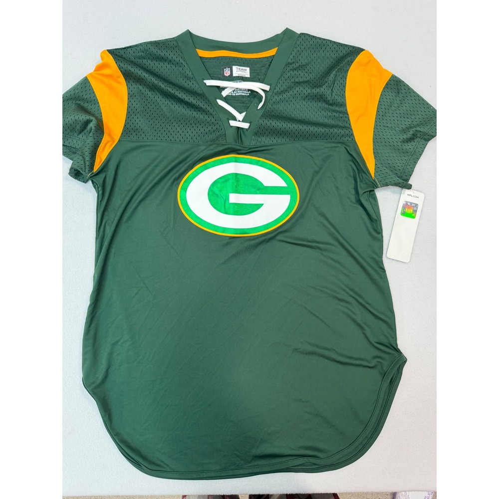 NFL Team Apparel Green Bay Packers Womens Lace Up Jersey Top Green Gold Large